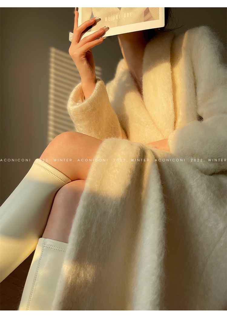 Aconiconi|Thick korean white winter Long Wool Coat - Ting Tea