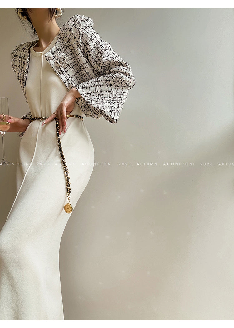 Aconiconi| Knitted dress suit + classic shawl versatile cardigan - Paris
