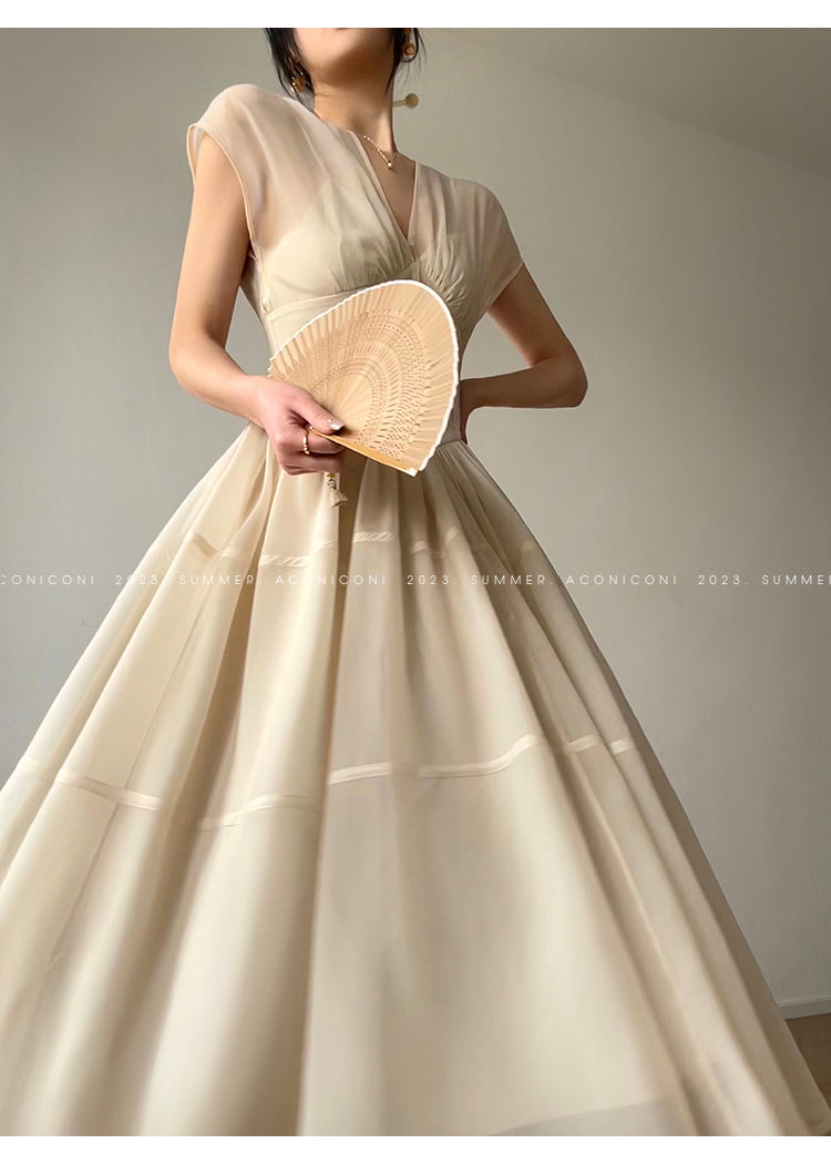 Aconiconi|high-end V-neck exquisite printed tea summer dress- Yufu fairy