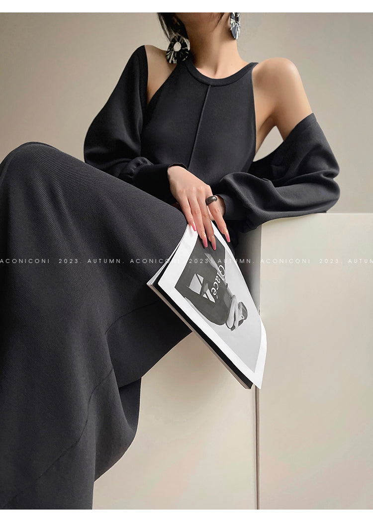 Aconiconi| Knitted dress suit + classic shawl versatile cardigan - Paris