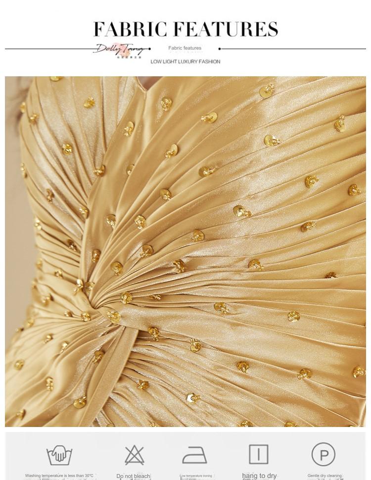 DOLLY Elegant Gold Sleeveless Beaded Pleated Large Swing Dress-GRACIA (V)