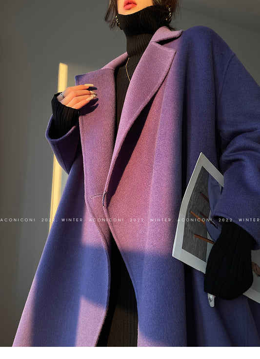 Aconiconi Long Double-Sided High-End Full Wool Purple Coat - Mel Dream