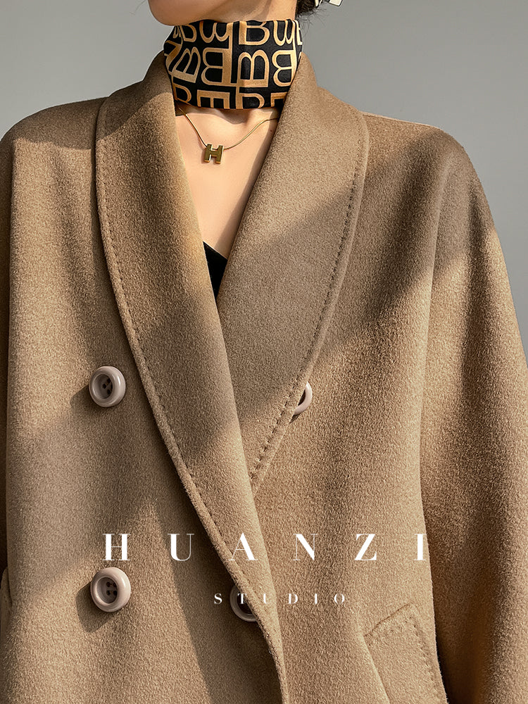 Huanzi high-end double-sided cashmere wool tweed blazer coat - Vellor