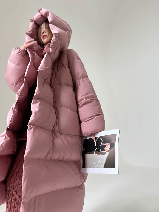 Aconiconi Luxury Purple Duck Down Hooded Loose Thick Warm Winter Coat- Dreamberry Cheese