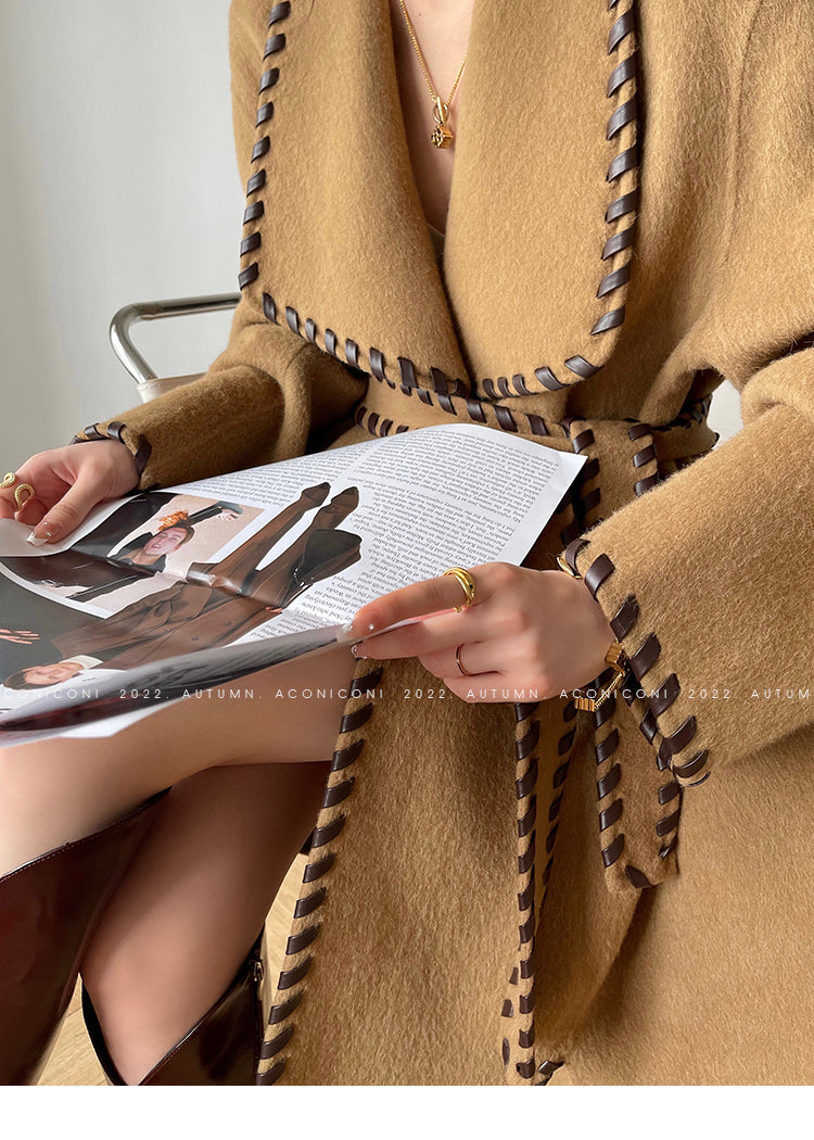 Aconiconi| Full wool coat classic double-sided wool woven belt coat -Nocturne