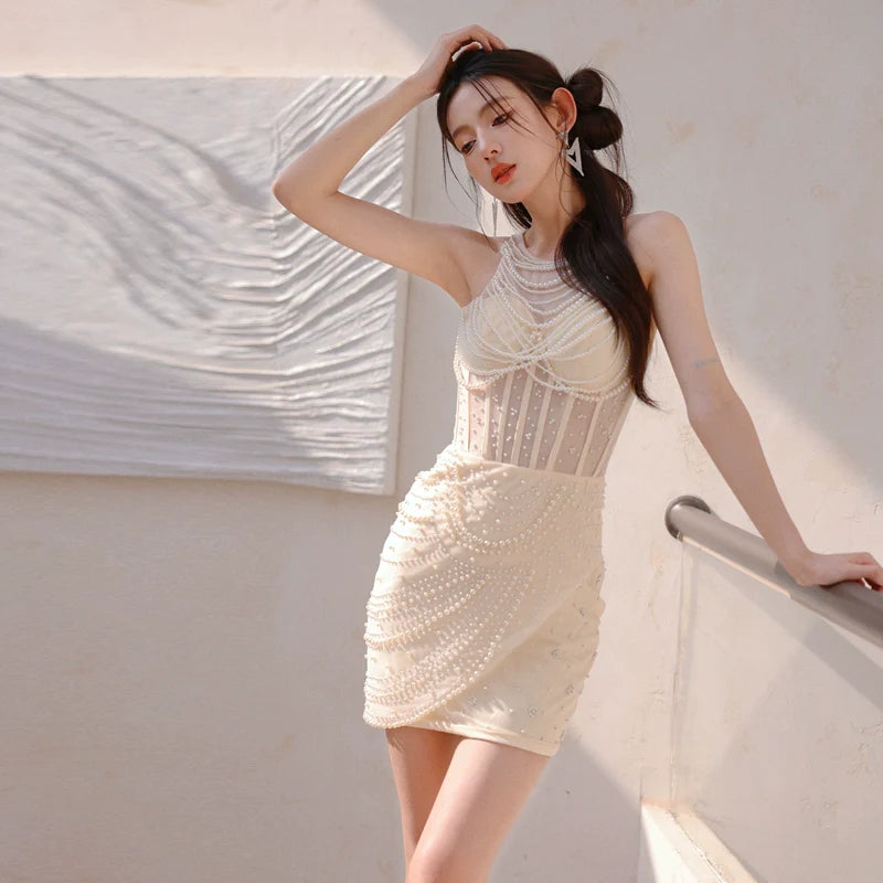 DOLLY High End French Style Crew Neck Sleeveless Beaded Short Party Dr – ORUMATORU