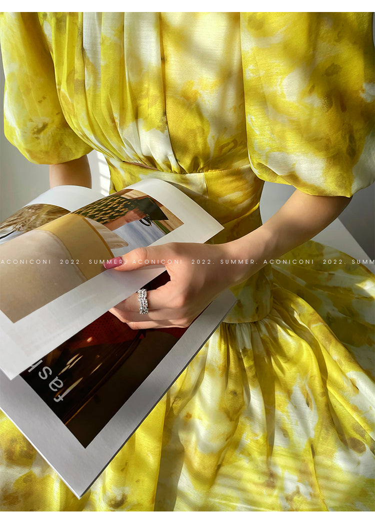 Aconiconi|Lemon yellow high end summer dress- desire