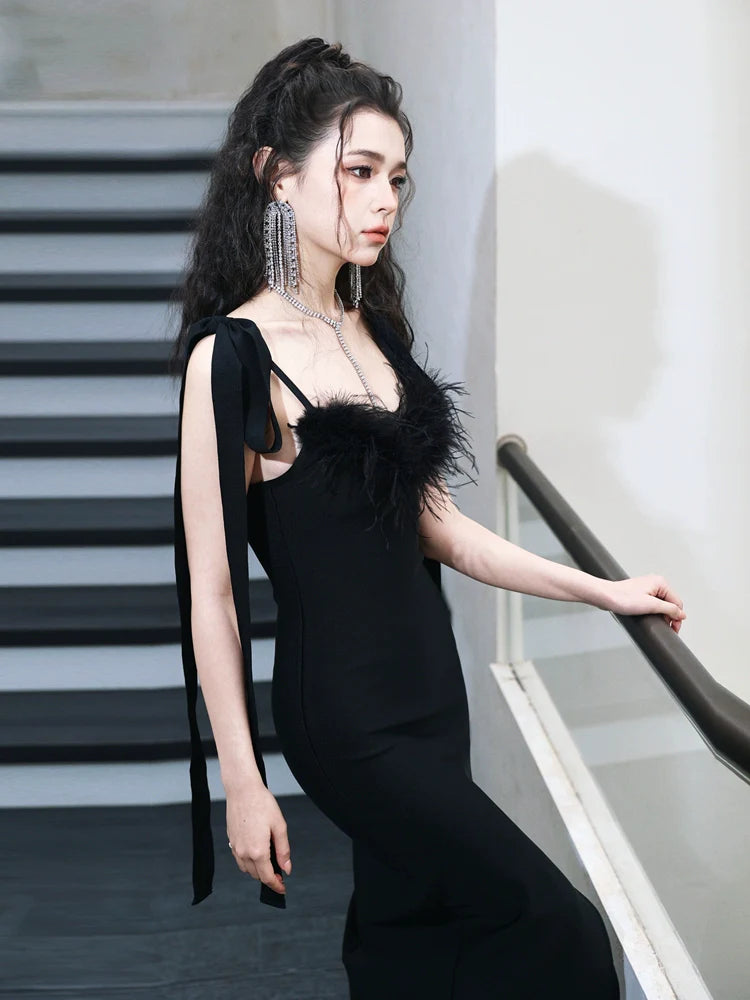 DOLLY Elegant Black French Style Body Shape Suspender Dinner Dress-LENA (V)