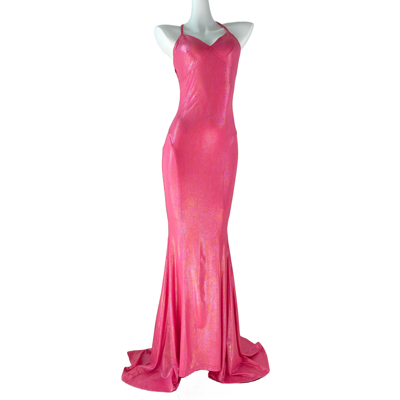 DOLLY Luxury Electric Pink Sleeveless Backless Body Hug Long Birthday Dress-SELA