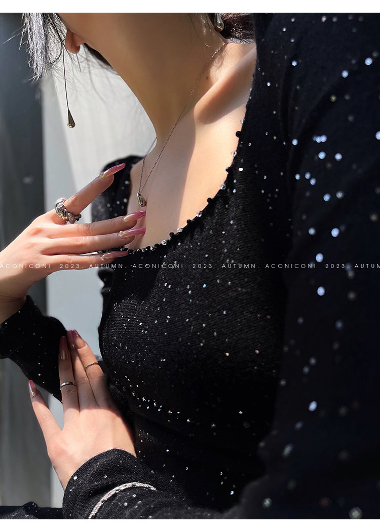 Aconiconi| Mermaid minimal sequin knitted sweater dress - Cace