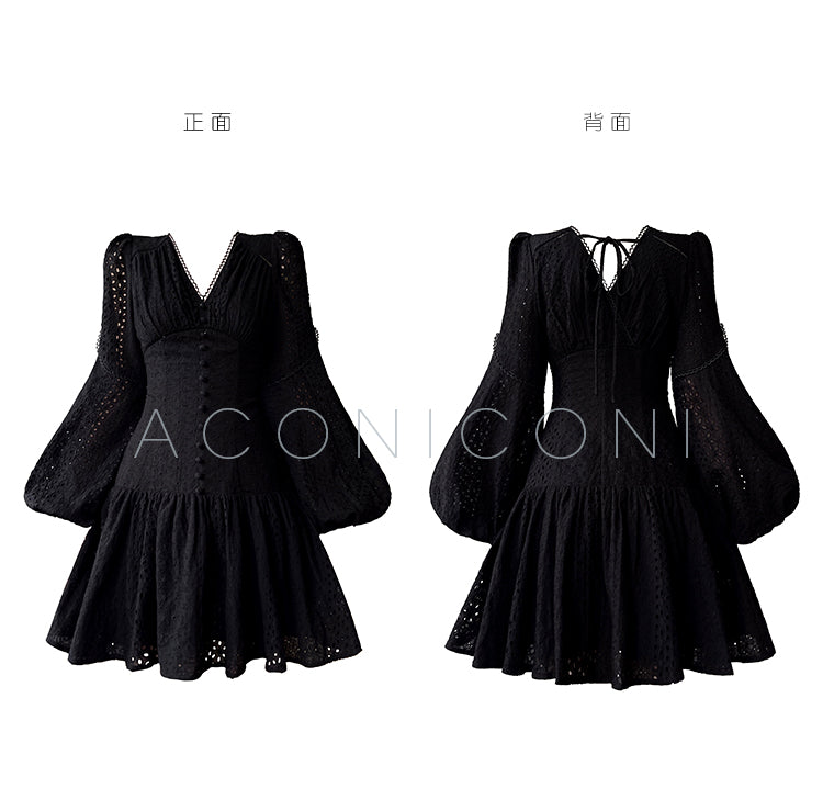 Aconiconi| French coffee break lace cotton white dress - Smoke