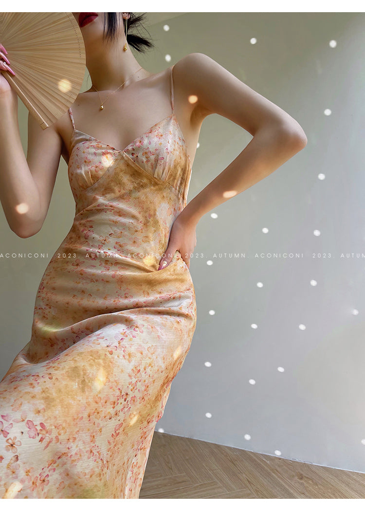 Aconiconi| French elegant print slip dress + top short cardigan-Tsubakino Hanazaki