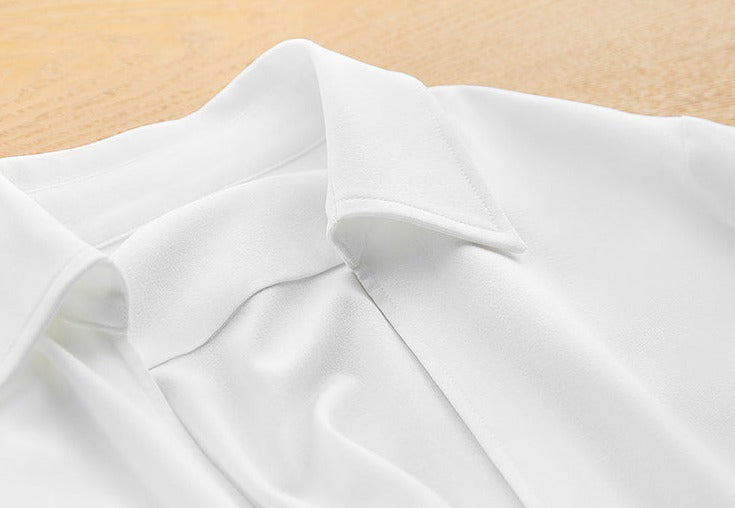 White V-neck v neck shirt long-sleeved shirt -Mmia