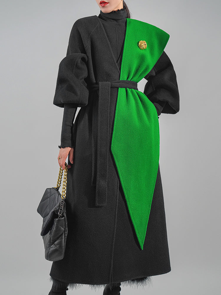 Huanzi designer double-sided cashmere coat mid-length contrast autumn winter wool coat - Time