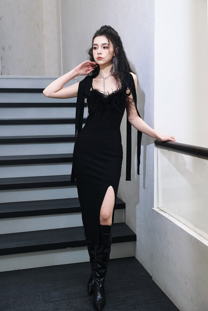 DOLLY Elegant Black French Style Body Shape Suspender Dinner Dress-LENA (V)