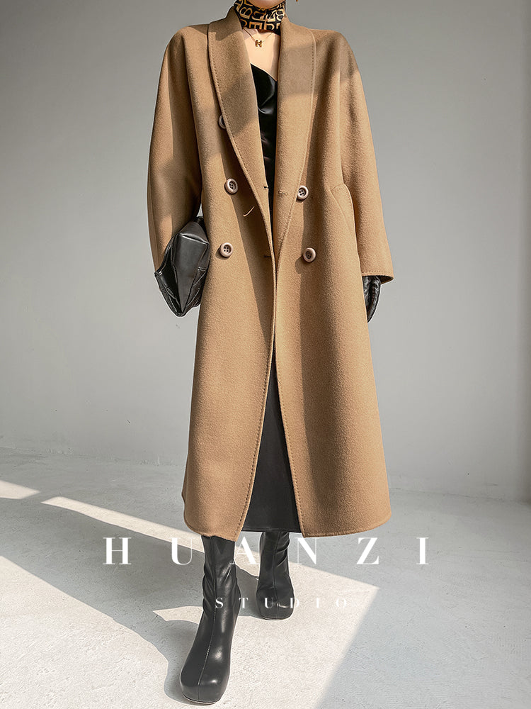 Huanzi high-end double-sided cashmere wool tweed blazer coat - Vellor