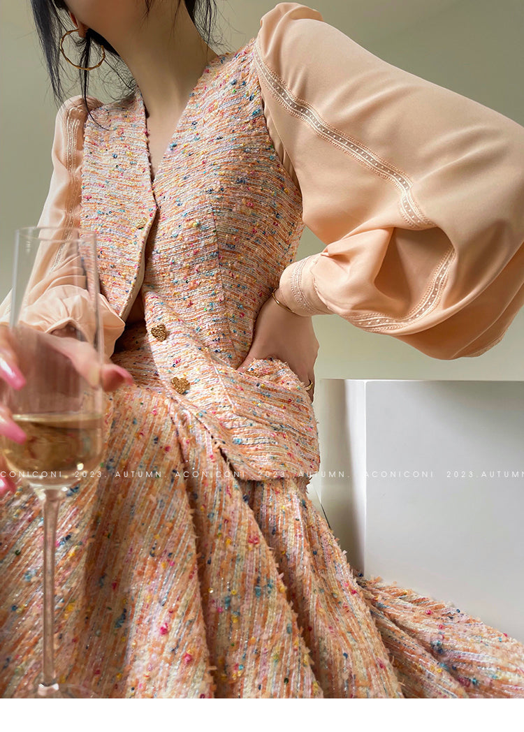 Aconiconi| Tweed, high-end vest, shirt,, high-waisted skirt - Anabelle