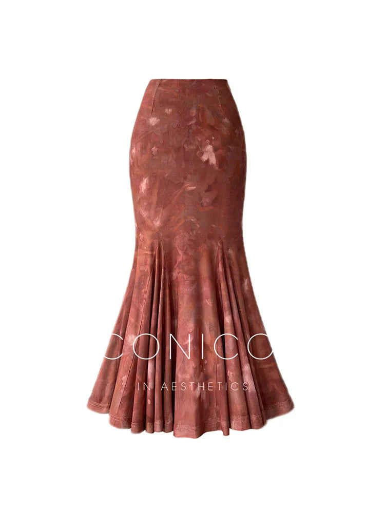 Aconiconi Luxury maxi fish Skirt Off shoulder top - Amber Sweet Tea