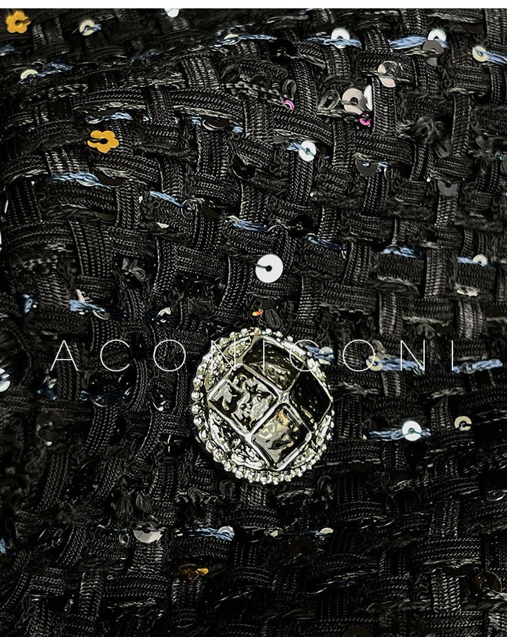 Aconiconi Tweed Sequins Fragrance Dress Skirt Loose Blazer Skirt