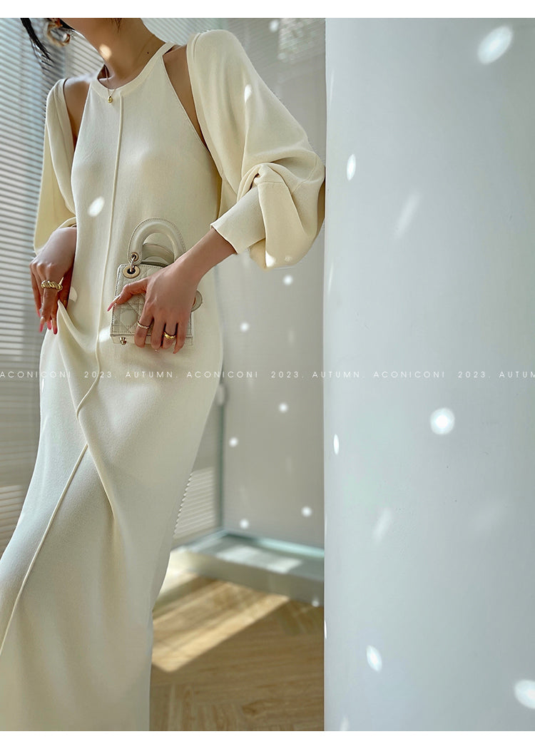 Aconiconi| Knitted dress suit + classic shawl versatile cardigan - Paris