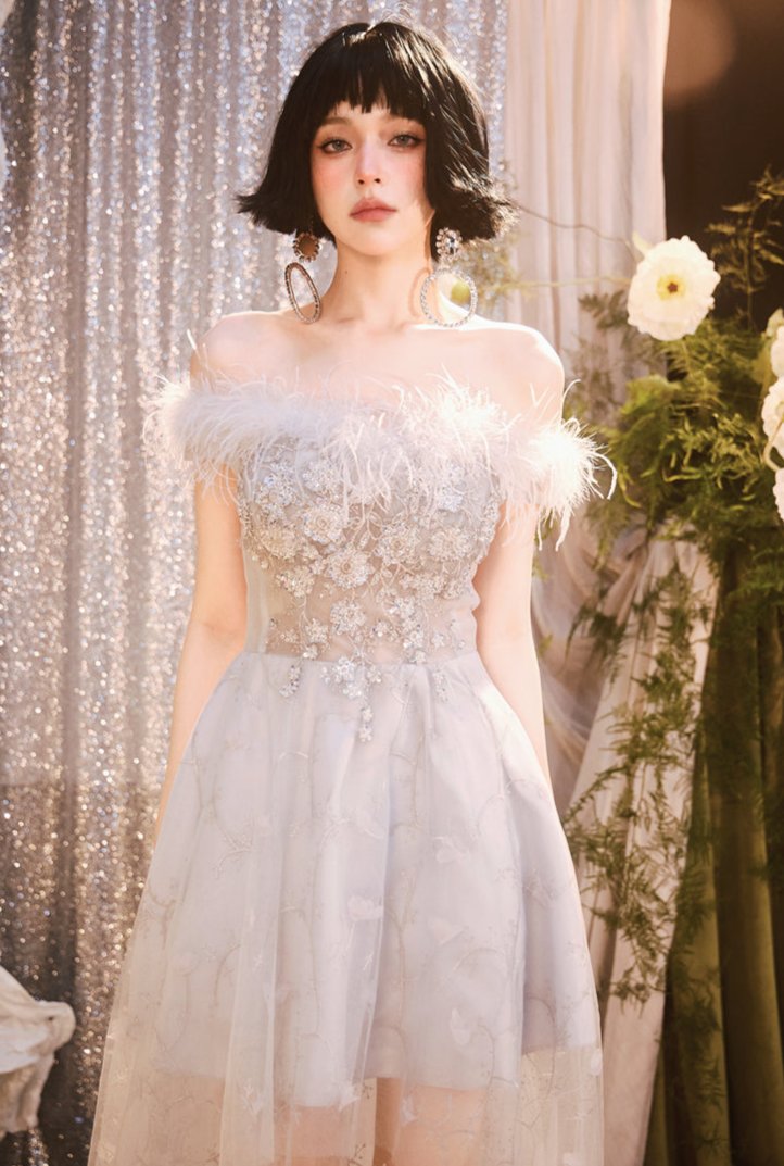 DOLLY High End Sleeveless Sequin Beaded High Waist Tutu Dinner Dress-MAGGIE