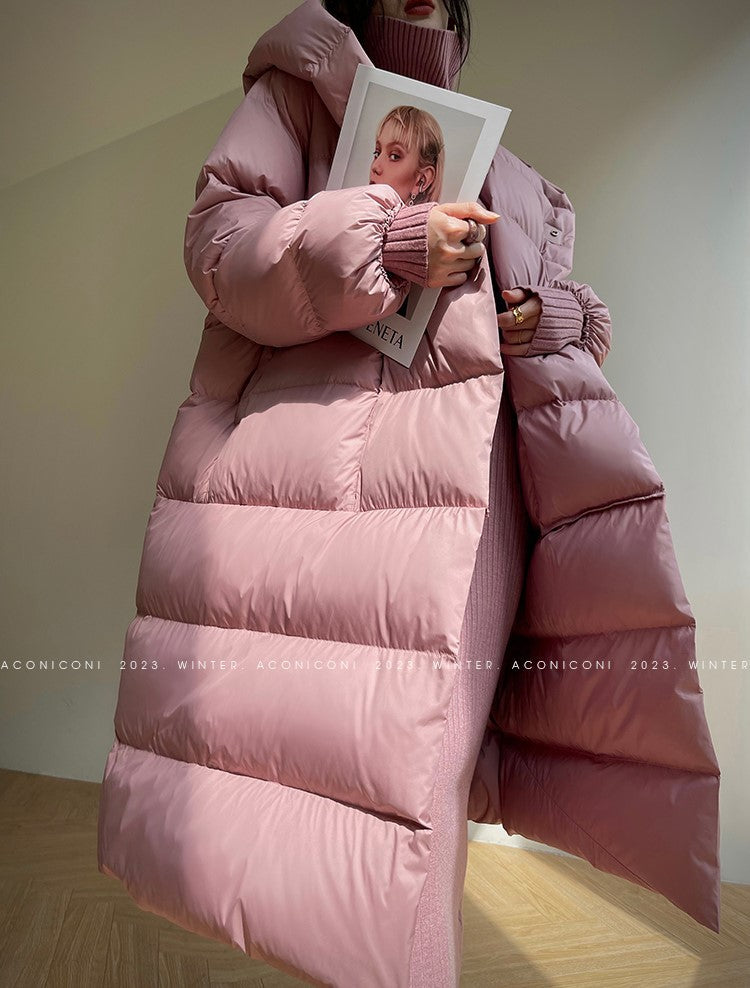 Aconiconi Luxury Purple Duck Down Hooded Loose Thick Warm Winter Coat- Dreamberry Cheese