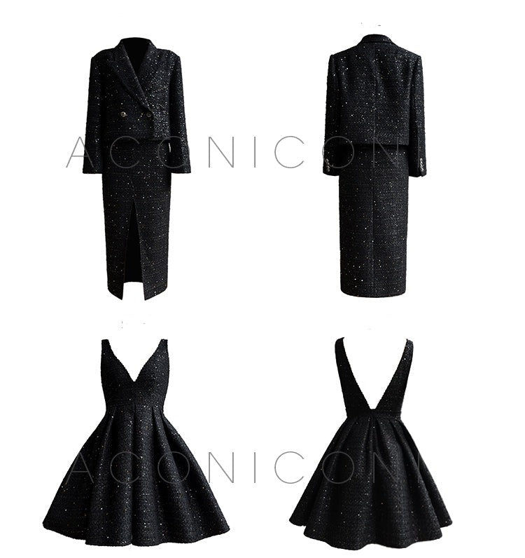 Aconiconi Tweed Sequins Fragrance Dress Skirt Loose Blazer Skirt