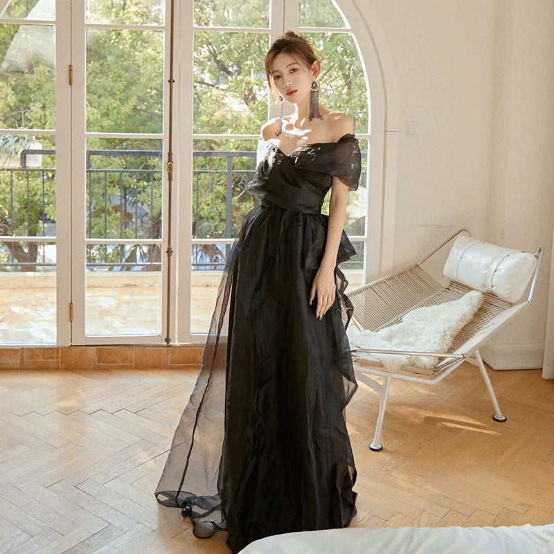 DOLLY Luxury Black Retro Style Off Shoulder Short Sleeve Long Banquet Dress-QUINNY S / Black DOLLY Luxury Black Retro Style Off Shoulder Short Sleeve Long Banquet Dress-QUINNY S / Black