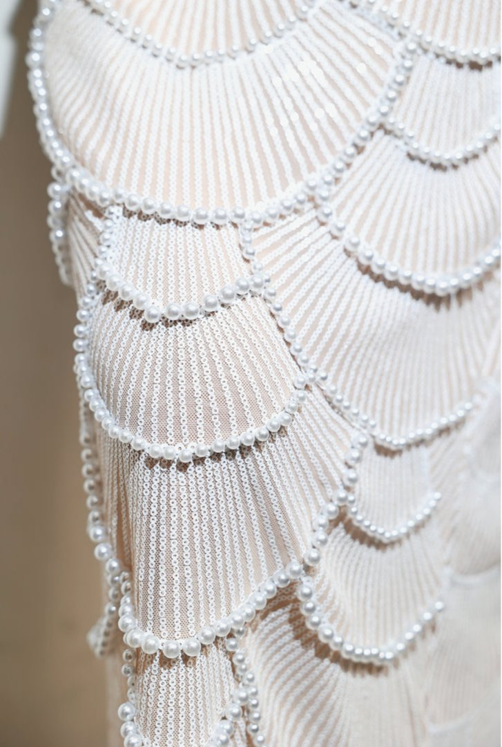DOLLY High End Off White Sleeveless Beaded Hollow Waist Sexy Party Dress-KATHY