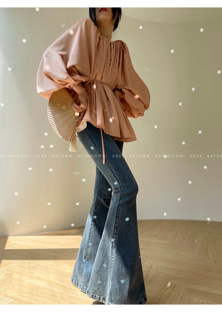 Aconiconi| Autumn Shadow French loose puff sleeve dress, skirt + top - Hefeng Autumn Shadow