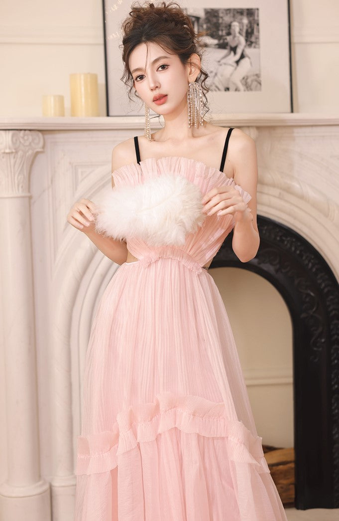 DOLLY Luxury Sleeveless Backless Strap Handmade Pleated Party Dress-GINA