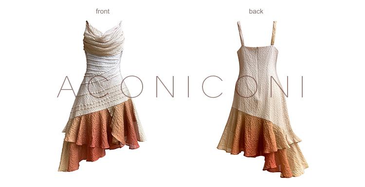 Aconiconi Luxury Sleeveless cowl neck ombre pleated hem Dress- Long Island Iced Tea