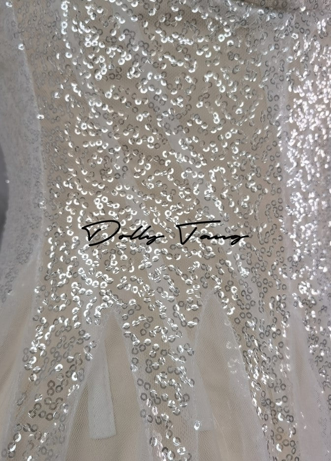 DOLLY Elegant Off White Sleeveless Sequin Long Wedding Guest Dress-Star