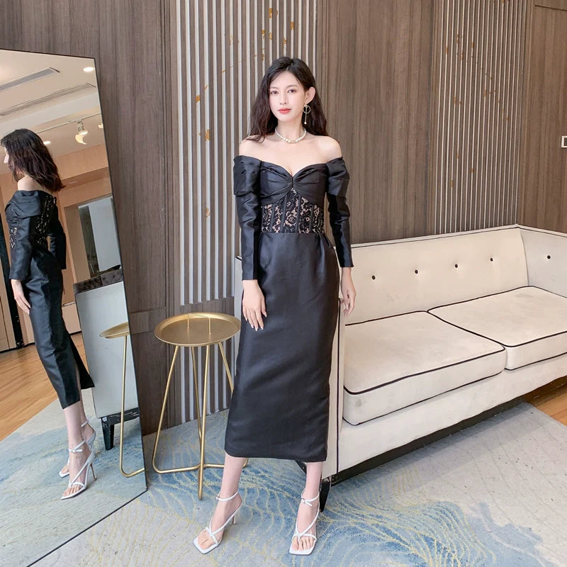 DOLLY Luxury French Style Off Shoulder Long Sleeve Corset Dress-JOLIE