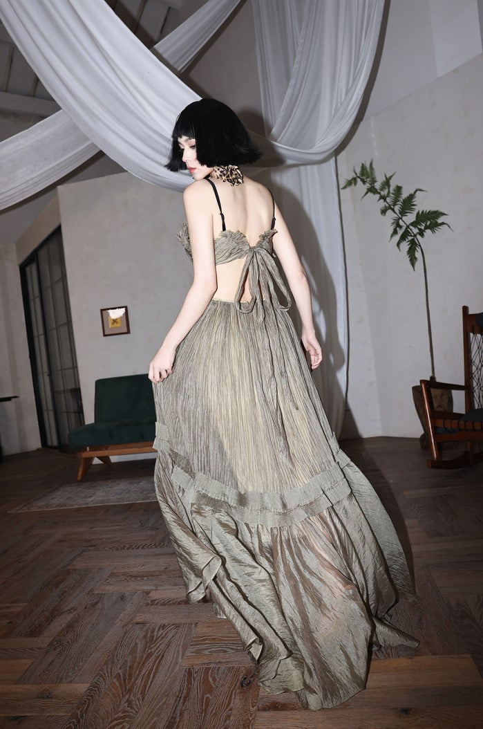 DOLLY Luxury Sleeveless Backless Strap Handmade Pleated Party Dress-GINA