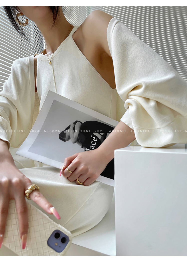 Aconiconi| Knitted dress suit + classic shawl versatile cardigan - Paris