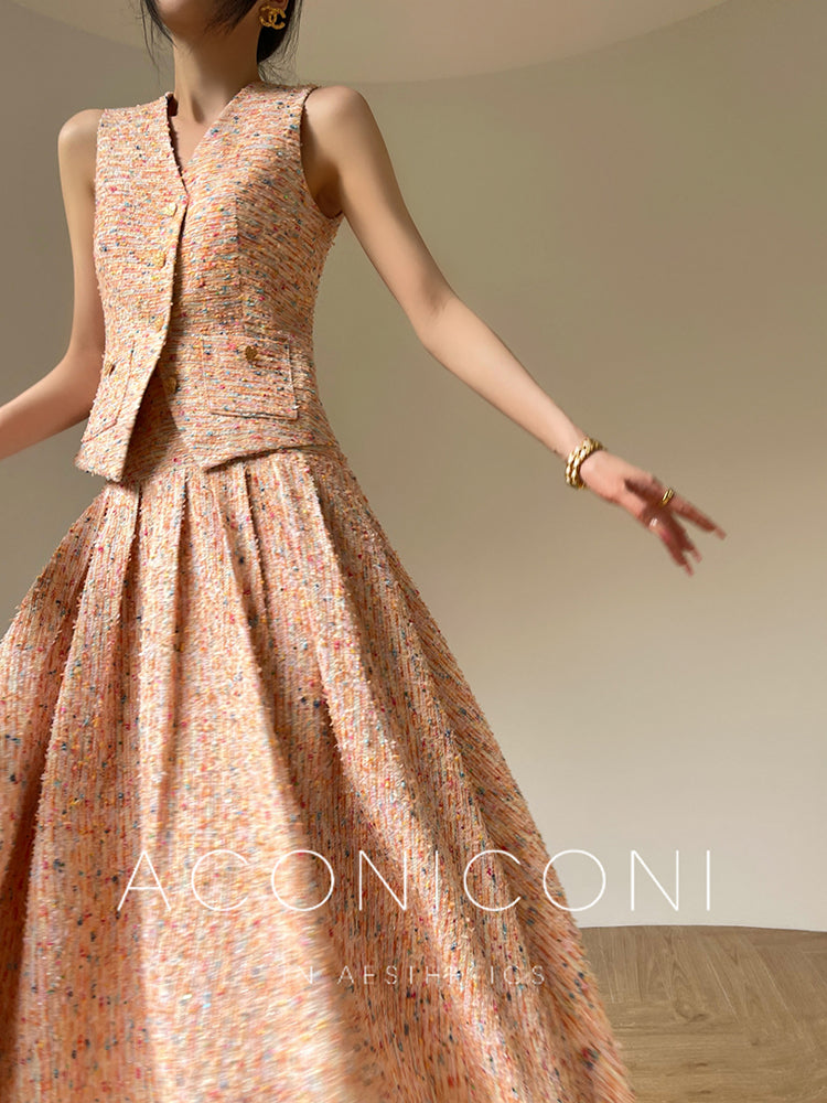 Aconiconi| Tweed, high-end vest, shirt,, high-waisted skirt - Anabelle