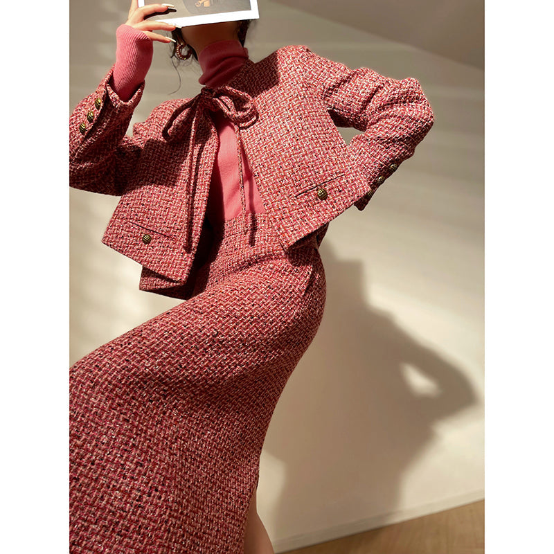 Aconiconi| bright autumn and winter elegant design jacket Skirt - Rose tea