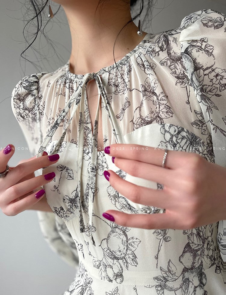 Aconiconi Luxury Crew Neck Long Sleeve Dress- Dongli