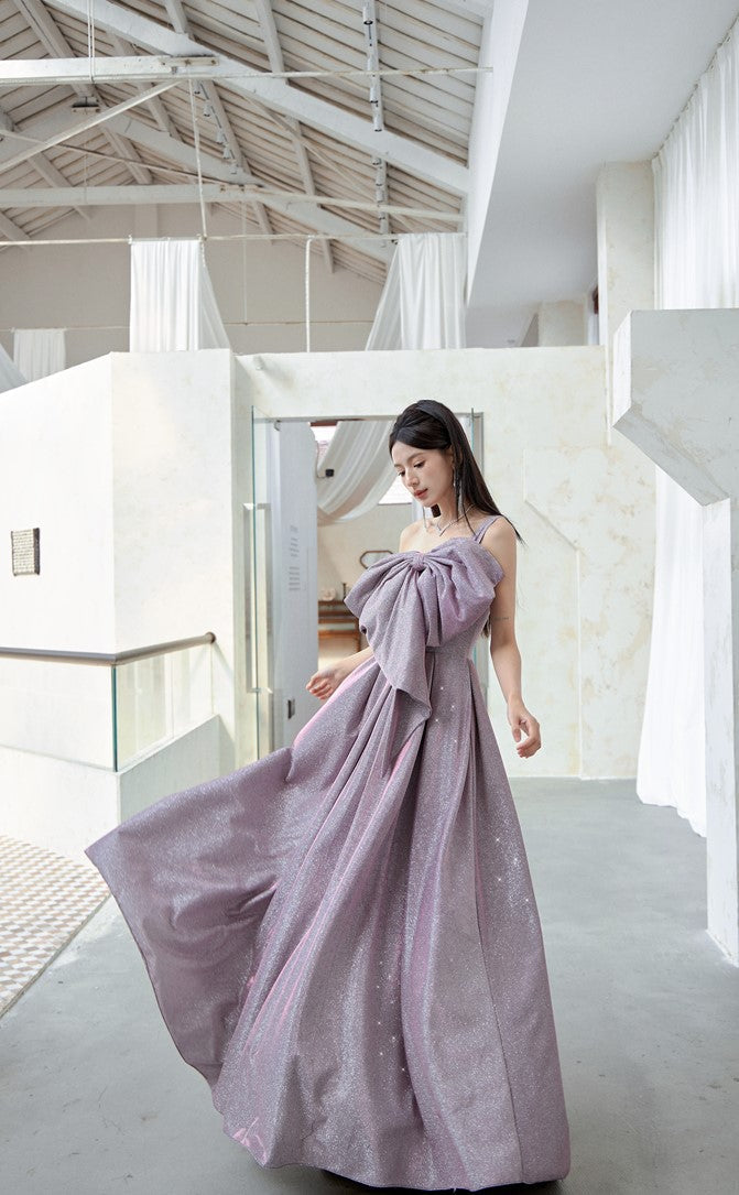 DOLLY Elegant Purple Off Shoulder Bow Sequin Long High Waist Cocktail Dress-TESSA (V)