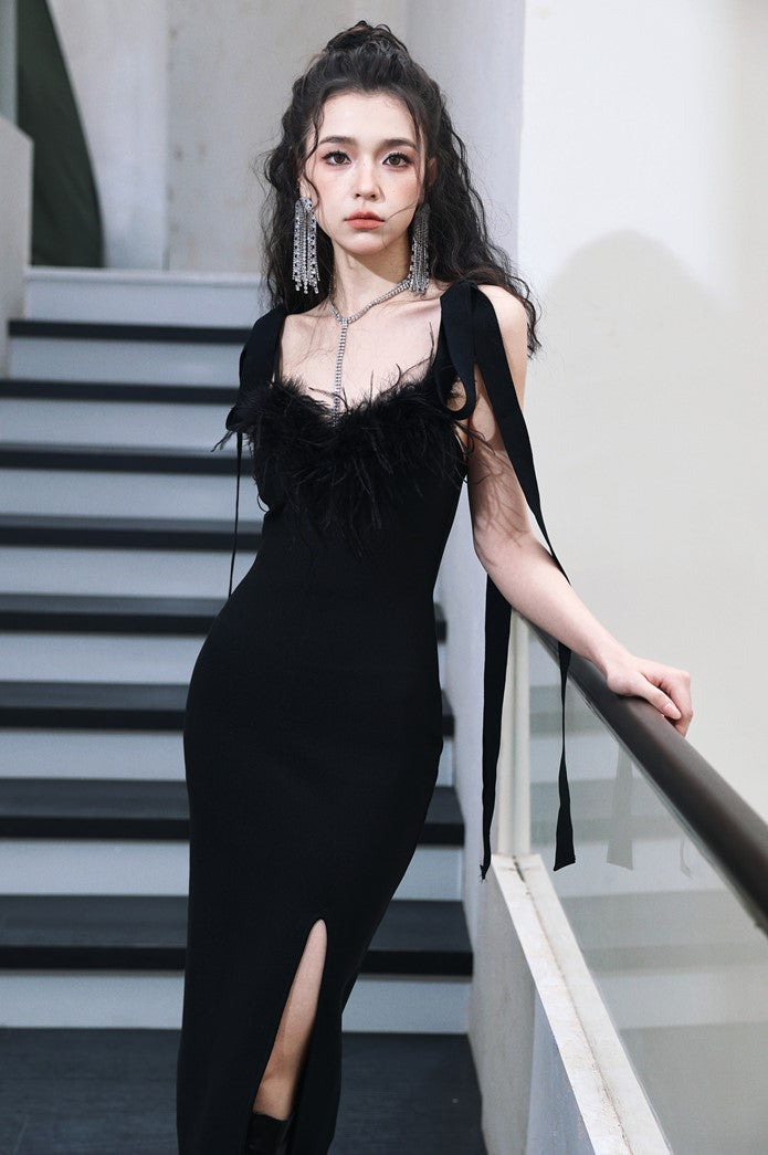 DOLLY Elegant Black French Style Body Shape Suspender Dinner Dress-LENA (V)