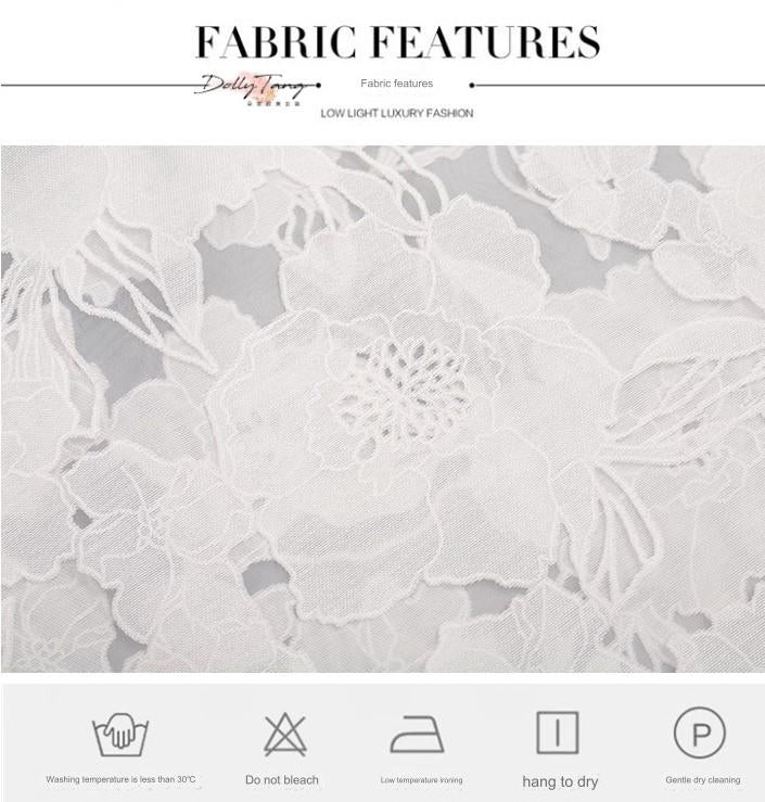 DOLLY Elegant White Flower Embroidery Lace Ruffle Layered Dinner Dress-DAISY (V)
