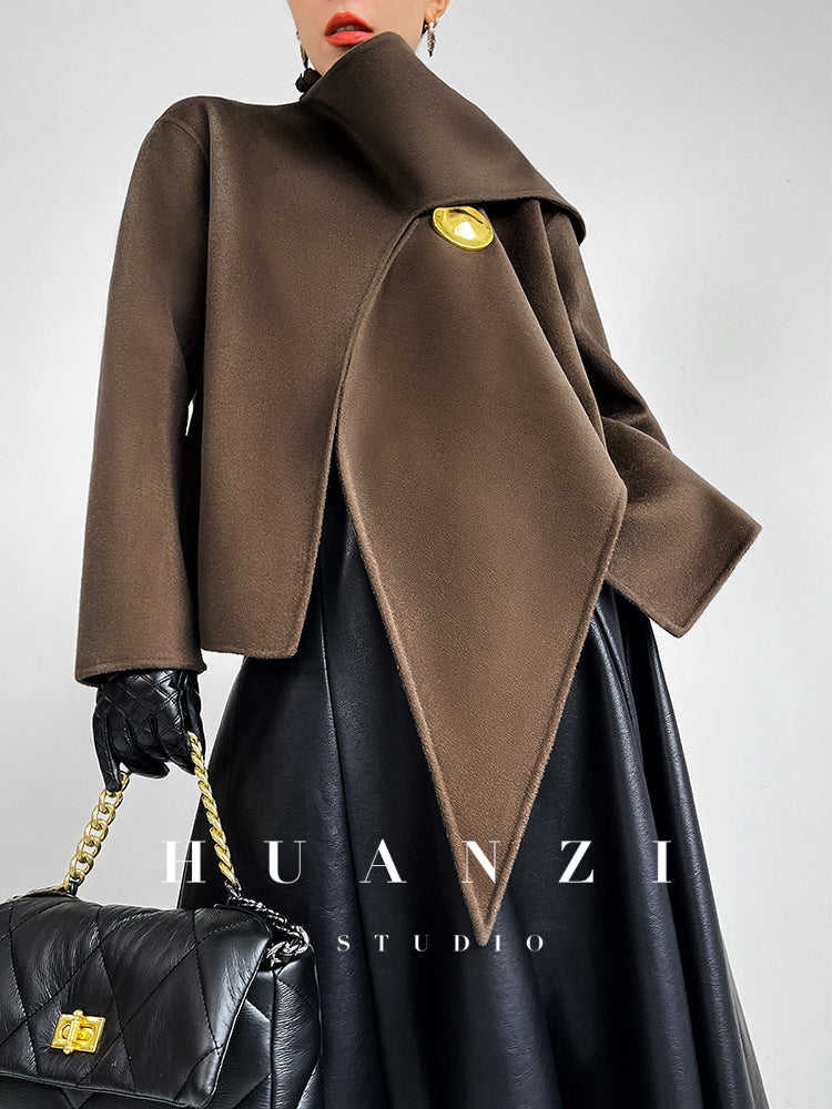 Huanzi wool tweed autumn winter short cashmere double-sided coat - Talfy