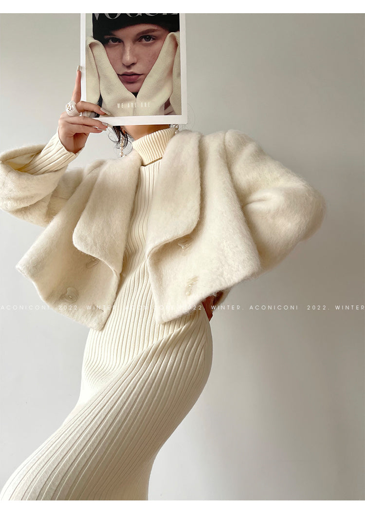 Aconiconi|Thick korean white winter Long Wool Coat - Ting Tea