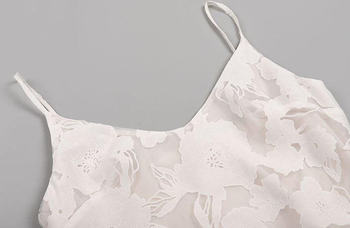 DOLLY Elegant White Flower Embroidery Lace Ruffle Layered Dinner Dress-DAISY (V)