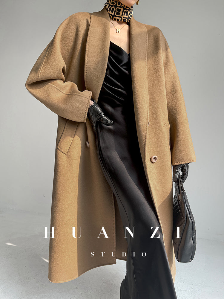 Huanzi high-end double-sided cashmere wool tweed blazer coat - Vellor