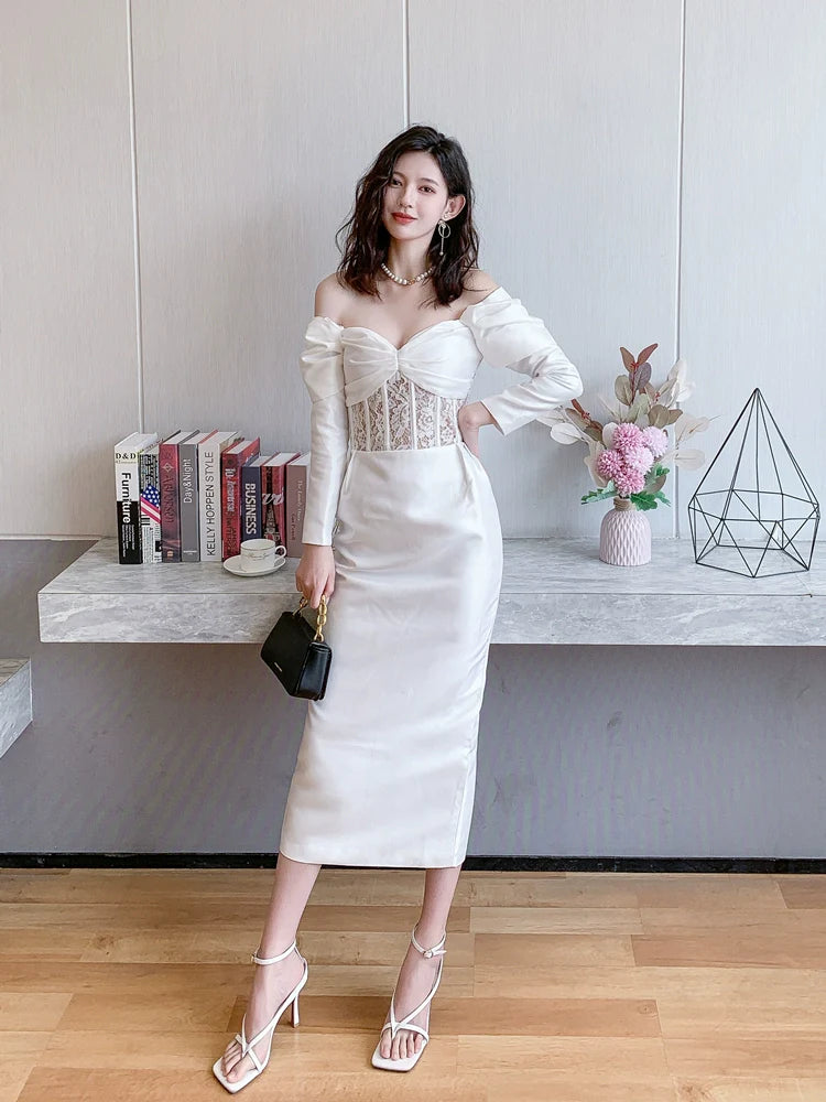DOLLY Luxury French Style Off Shoulder Long Sleeve Corset Dress-JOLIE