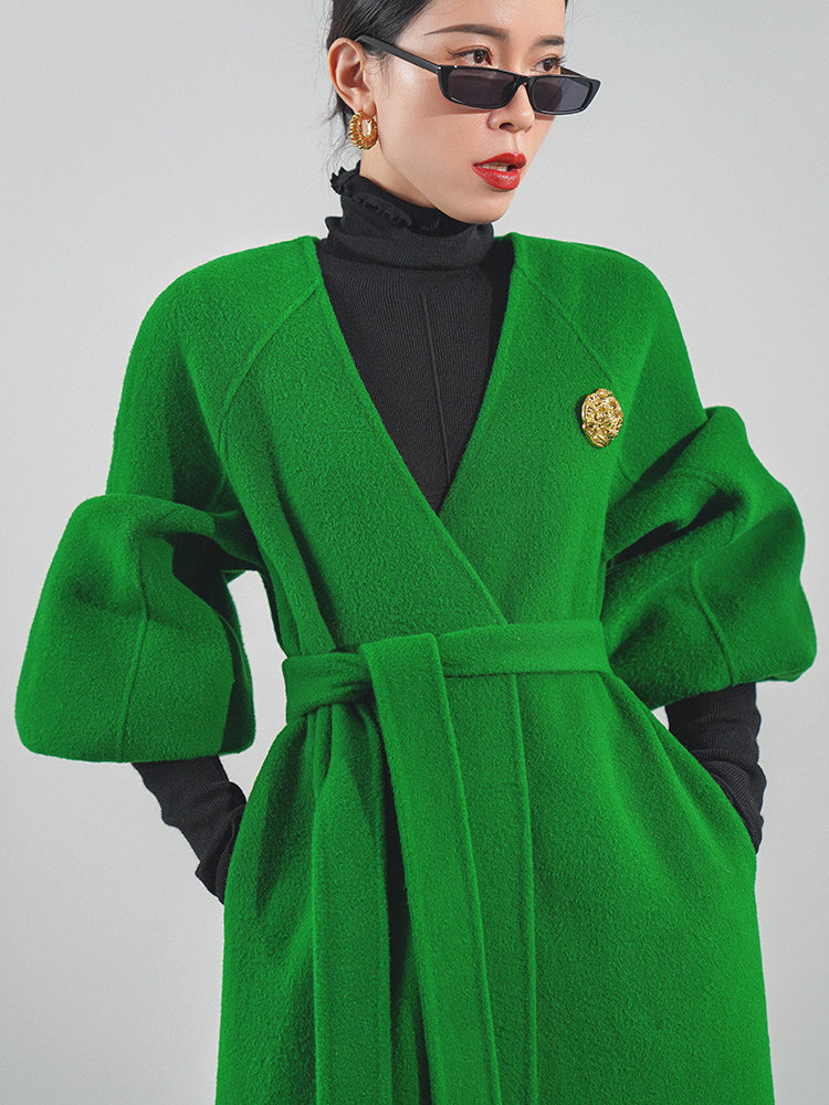 Huanzi designer double-sided cashmere coat mid-length contrast autumn winter wool coat - Time
