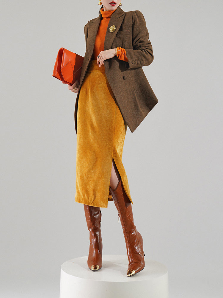 Huanzi worsted wool high-end vintage British women's autumn winter blazer - Tiwe