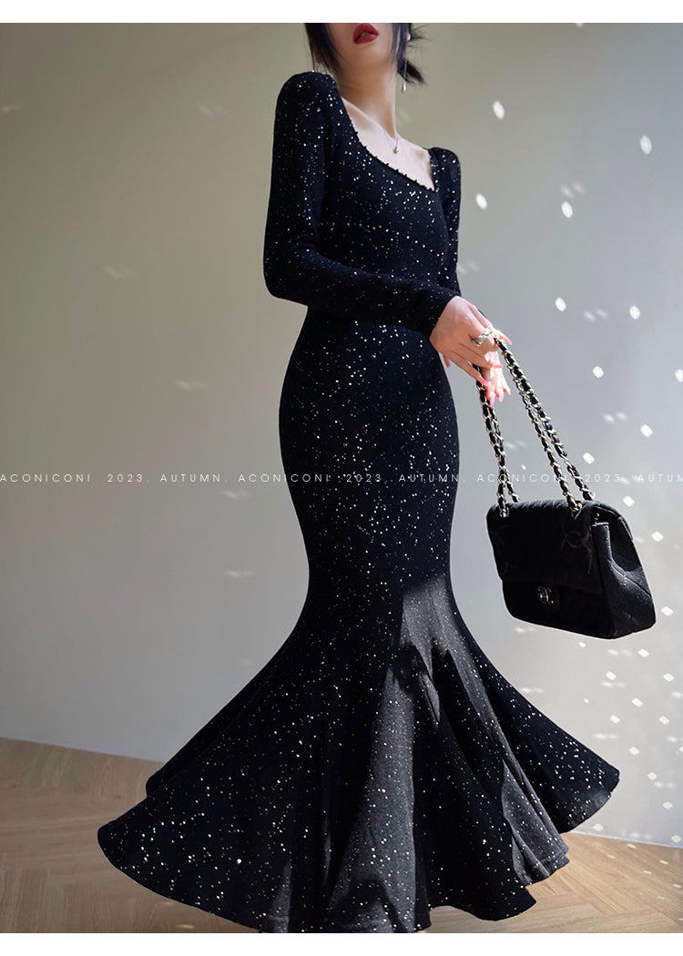 Aconiconi| Mermaid minimal sequin knitted sweater dress - Cace